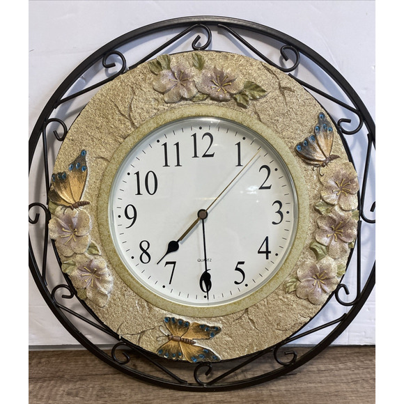 Kirch Butterfly's Wall Clock Ceramic and Metal 14" Inch Glass Lens Silent - Picture 2 of 8